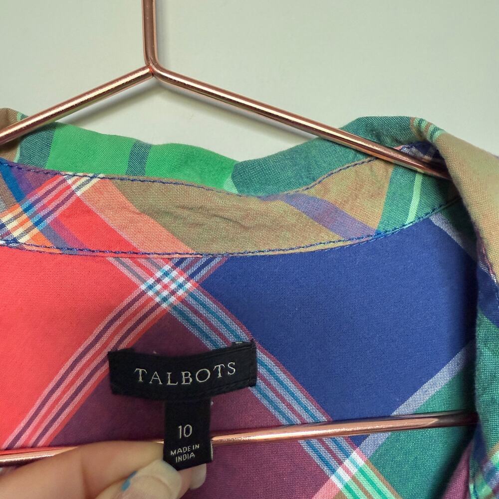 Talbots Womens Madras Shirt Dress 10 Belted Colorful Patchwork Career Teacher - Picture 4 of 7